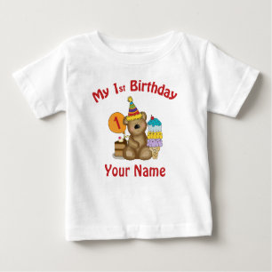Camiseta Para Bebê Urso do aniversário do bebê primeiro personalizado