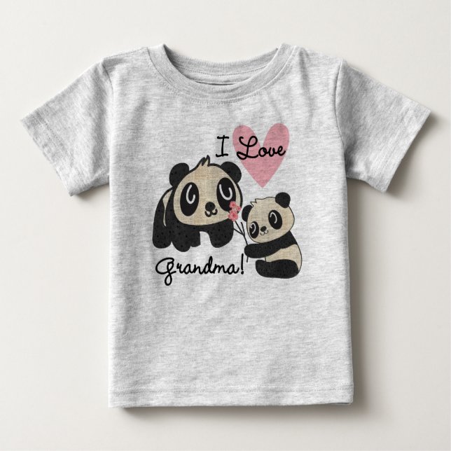 Camiseta Para Bebê Ursos de panda eu amo a avó (Frente)