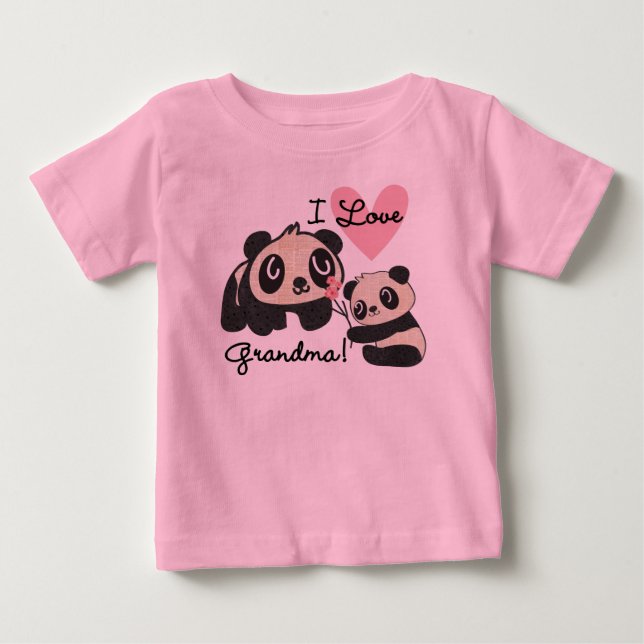 Camiseta Para Bebê Ursos Panda Eu Amo Vovó (Frente)