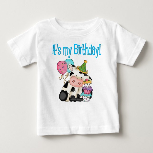 Camiseta Para Bebê Vaca de Aniversário (Frente)