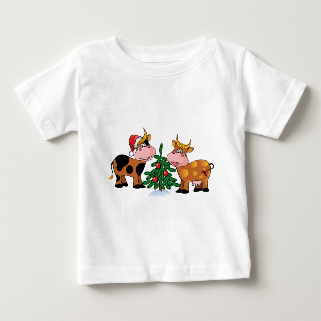 Camiseta Para Bebê Vacas do Natal (Frente)