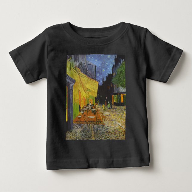 Camiseta Para Bebê Van Gogh Café Terrace Pós-Impressionista (Frente)