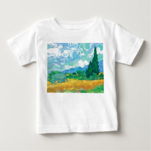 Camiseta Para Bebê Van Gogh Wheatfield com Cyprestes