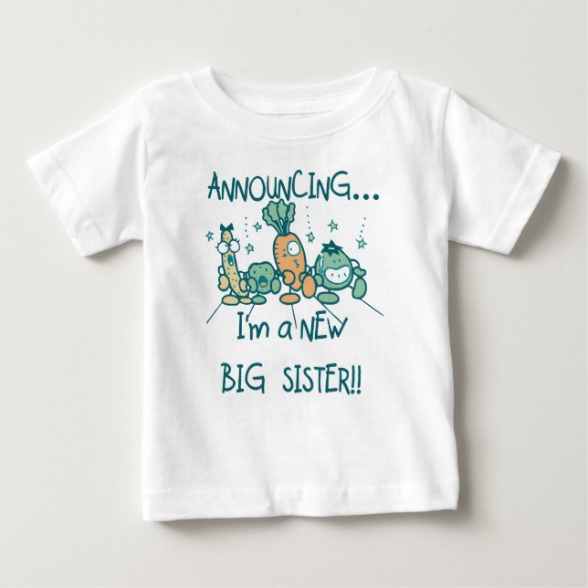 Camiseta Para Bebê Veggies Engraçados Nova Irmã (Frente)