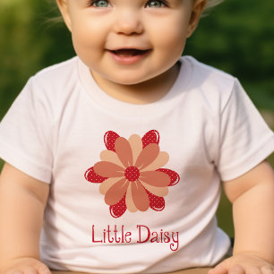 Camiseta Para Bebê vermelho pequeno bonito da margarida da flor