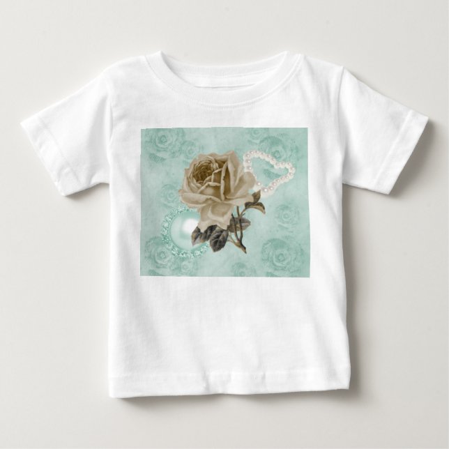 Camiseta Para Bebê Vestido Branco de Babado Rosa Menina com Verde Men (Frente)