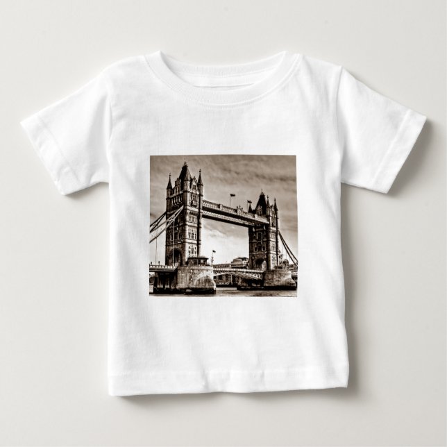 Camiseta Para Bebê Vintage Sepia London Tower Bridge (Frente)