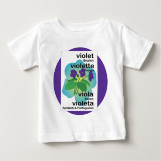 Camiseta Para Bebê Violetas em muitos idiomas