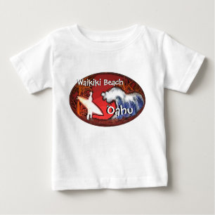 Camiseta Para Bebê Waikiki Beach Oahu Hawaii baby surfer art tee