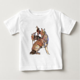 Camiseta Para Bebê Watercolor Howling Coyotes Animal Nature Art