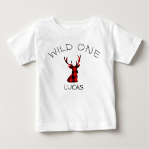 Camiseta Para Bebê Wild One Deer Antlers Woodland Lumberjack Birthday