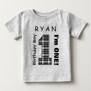 Camiseta Para Bebê XADREZ de primeiro aniversario Um Ano Nome Persona