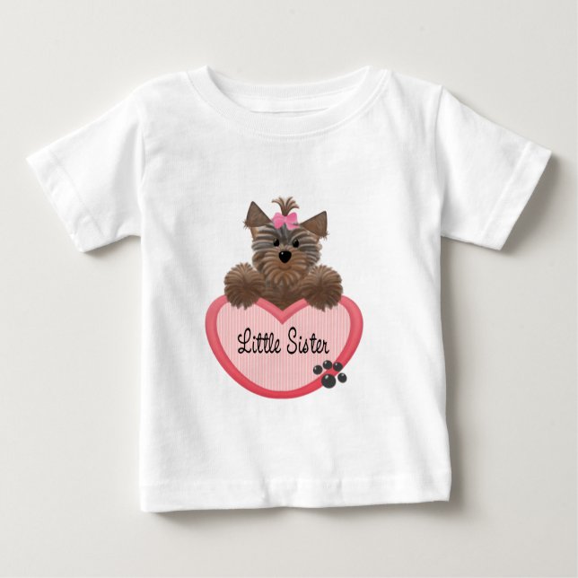 Camiseta Para Bebê Yorkie Little Sister (Frente)