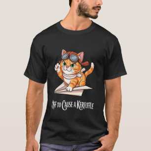 Camiseta Para Causar uma Confusão Meme de Gato Aviador Retr