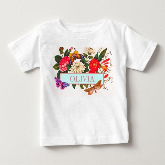 Camiseta para meninas BEBÊS NOMES FLORES DE JAPONÊ (Frente)