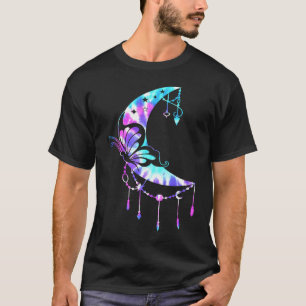 Camiseta para Mulheres Crescente Lua Borboleta Mandala Yoga