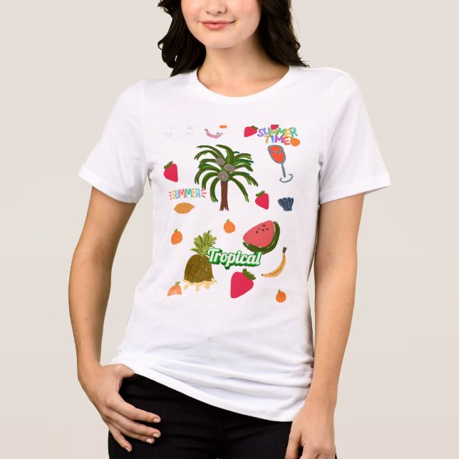 camiseta para mulheres ilustrada tropical (Frente)