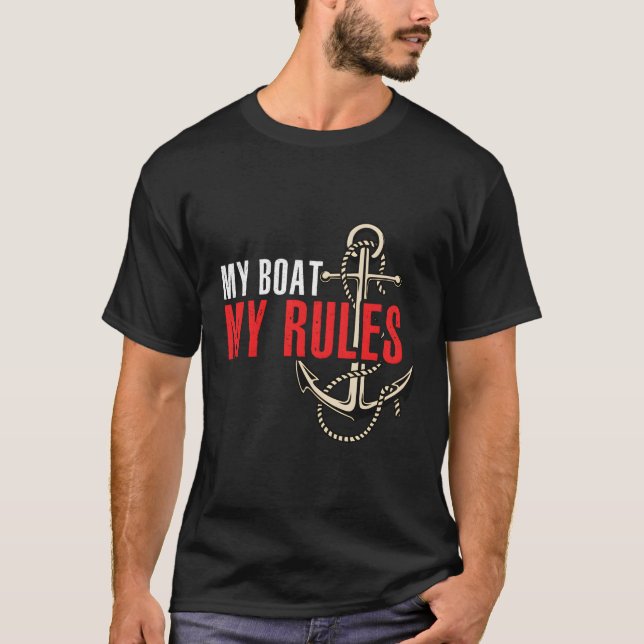 Camiseta Para o Capitão de Barco Meu Barco Minhas Regras (Frente)