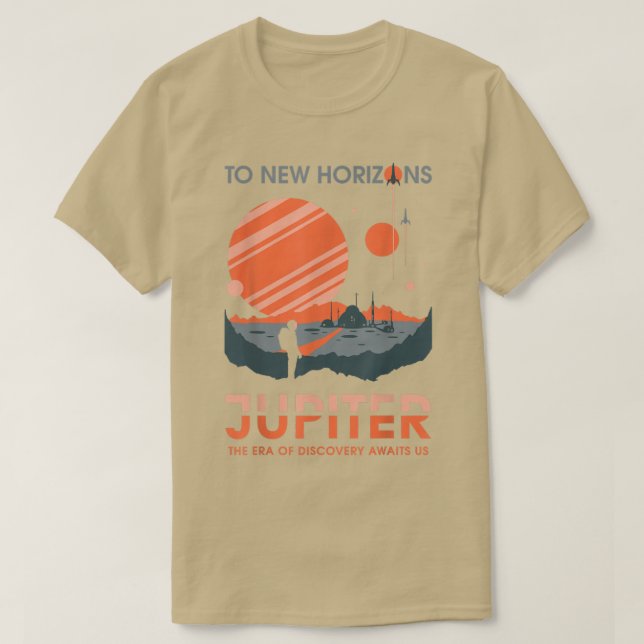 Camiseta Para o novo Horizonte Júpiter Planeta Futuro Ciênc (Frente do Design)