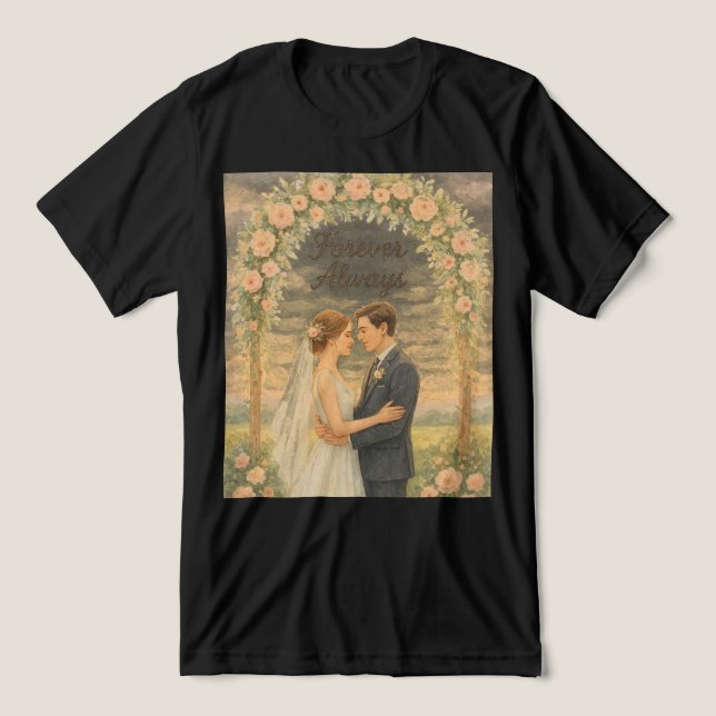 Camiseta Para sempre e sempre - Muro de Casamento Romântico (Design frontal)