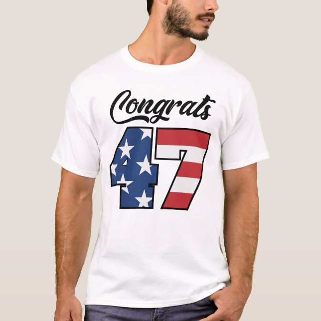 Camiseta Parabéns 47 Bandeira Trump American (Frente)
