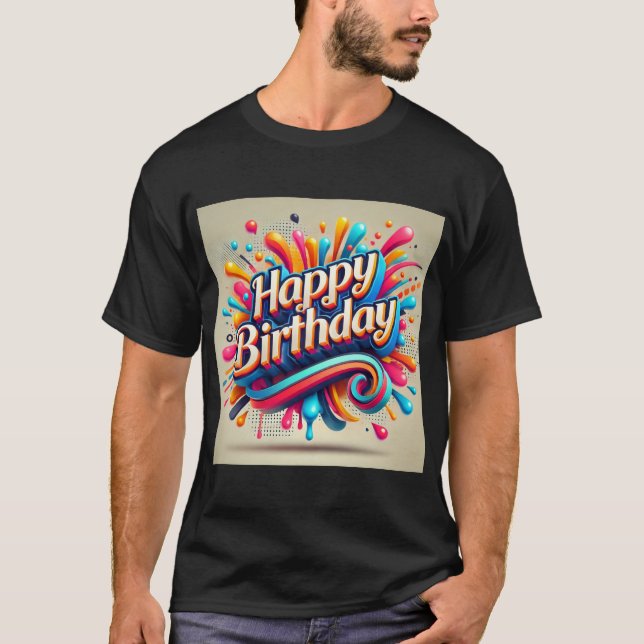 Camiseta Parabéns de cor de negrito de aniversário (Frente)