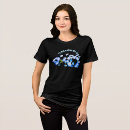 Camiseta Parabéns "Floral Branco e Azul" Elegante