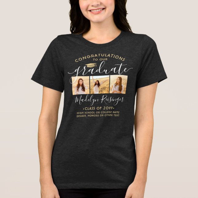 Camiseta Parabéns Graduado Roteiro 3 Foto Formatura (Frente)