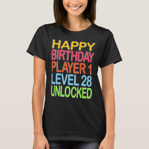 Camiseta Parabéns Jogador 1 Nível 28 Desbloqueado Engraçado