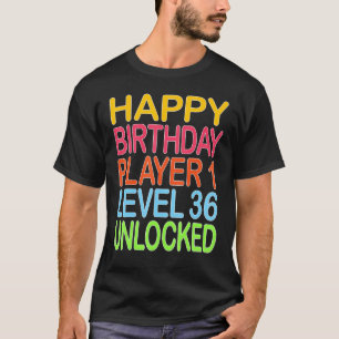 Camiseta Parabéns Jogador 1 Nível 36 Desbloqueado Engraçado