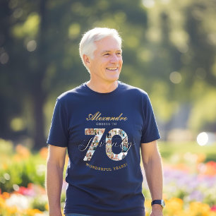 Camiseta Parabéns pelos 70 Anos de Idade Colagem de Fotos