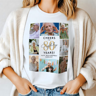 Camiseta Parabéns pelos 80 Anos Colagem de Fotos de Anivers