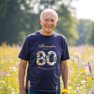 Camiseta Parabéns pelos 80 Anos de Idade Colagem de Fotos