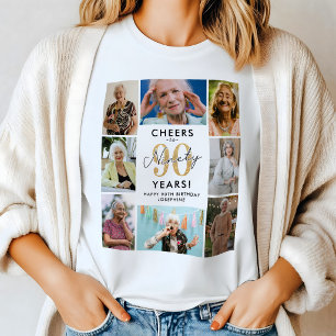 Camiseta Parabéns pelos 90 Anos Colagem de Fotos de Anivers