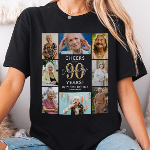 Camiseta Parabéns pelos 90 Anos Colagem de Fotos de Anivers
