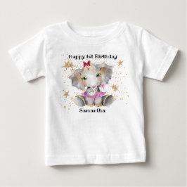 Camiseta Parabéns T-Shirt, primeiro aniversario Baby Elepha