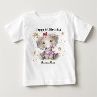 Camiseta Parabéns T-Shirt, primeiro aniversario Baby Elepha