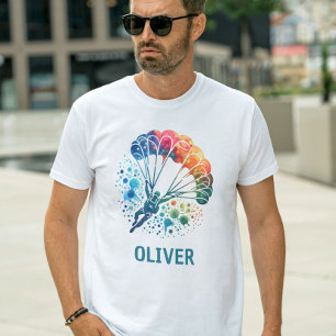 Camiseta Paracaidista Personalizado Aquarela Colorida