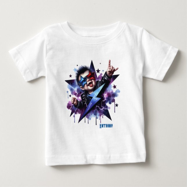 Camiseta Parafuso de Relâmpago Rock On Personalizado (Frente)