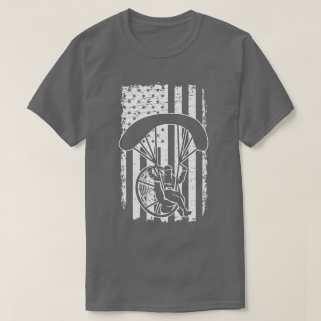 Camiseta Paraglide Skydive America Flag Patriotic Paramotor (Frente do Design)