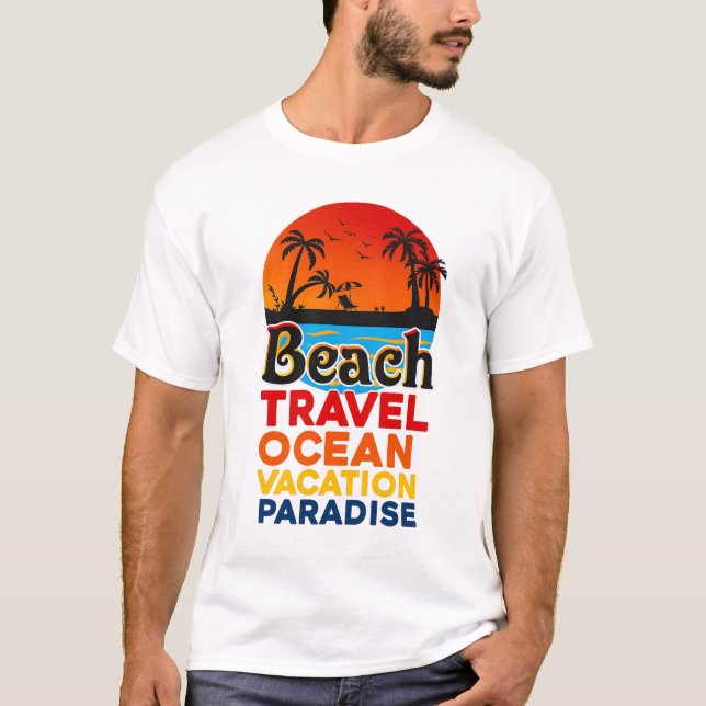 Camiseta Paraíso de Férias no Oceano Viagem de Praia Retros (Frente)