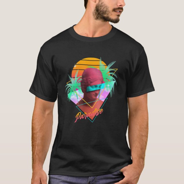 Camiseta Paraíso Estético de Estátua Vaporwave Retrowave Sr (Frente)