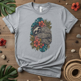 Camiseta Paraíso Soneca Floral Tropical Preguiça, Férias Fo