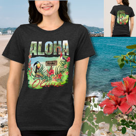 Camiseta Paraíso Tropical Aloha Personalizado de Dois Lados