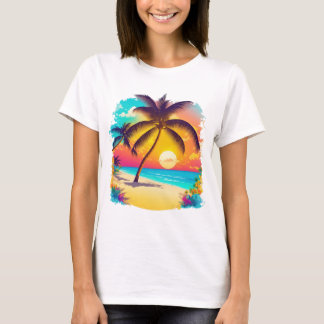Camiseta Paraíso tropical com palmeiras, praias arenosas
