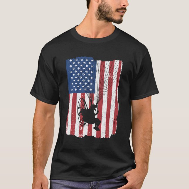 Camiseta Paramotor Pilot Powered Paraglider Usa American Fl (Frente)
