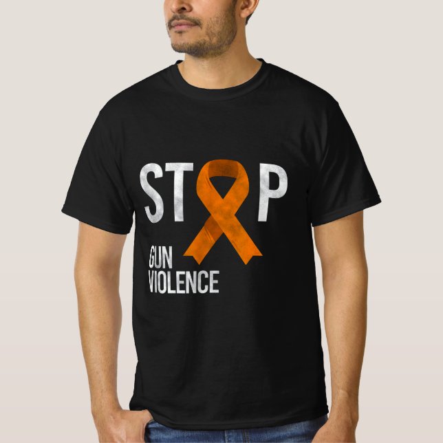 Camiseta Parar a Violência das Armas - Faixa Laranja para a (Frente)