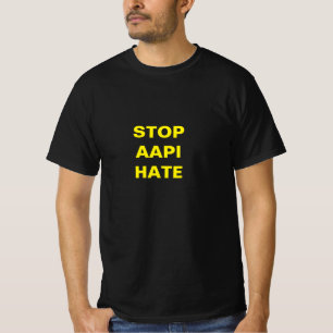 Camiseta Parar o ódio AAPI, letras amarelas