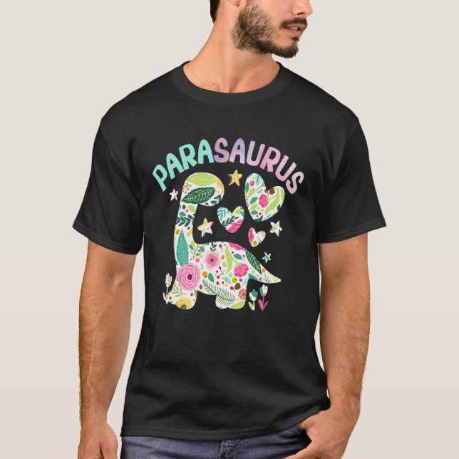 Camiseta Parasaurus Watercolor Floral Paraeducator Dinosaur (Frente)