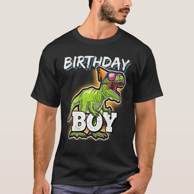 Camiseta Parceiro Birthday Boy T Rex Dinossaur Dotado Para  (Frente)
